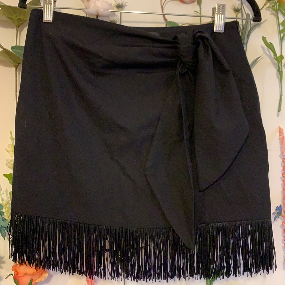 Zara Black Fringe Mini Skirt - Picture 6 of 7